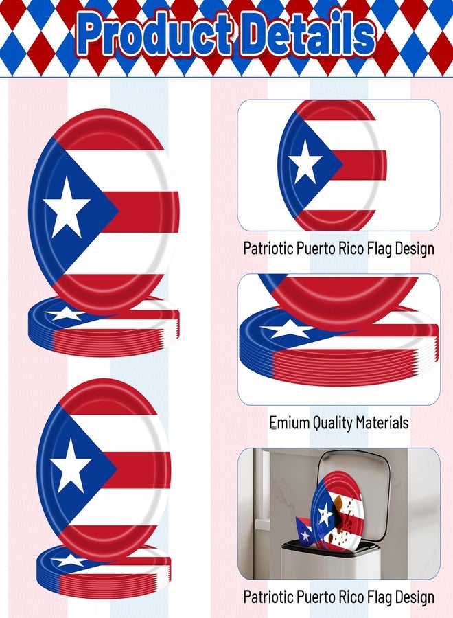 Geodurn 100 Pcs Puerto Rico Flag Party Supplies - Serves 25, Red White Blue Disposable Tableware, Includes Paper Plates, Napkins, and Plastic Forks for Puerto Rican Fiesta, National Day, Cultural Celebrations - Image 3
